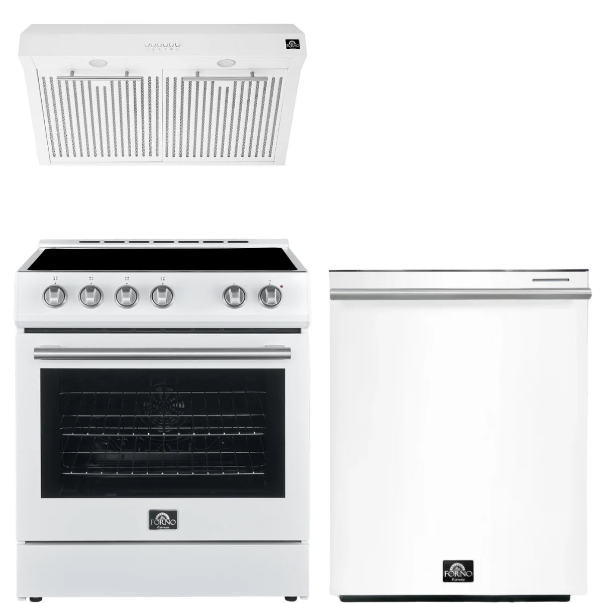 30 Electric Range, Range Hood and Dishwasher in White L904718