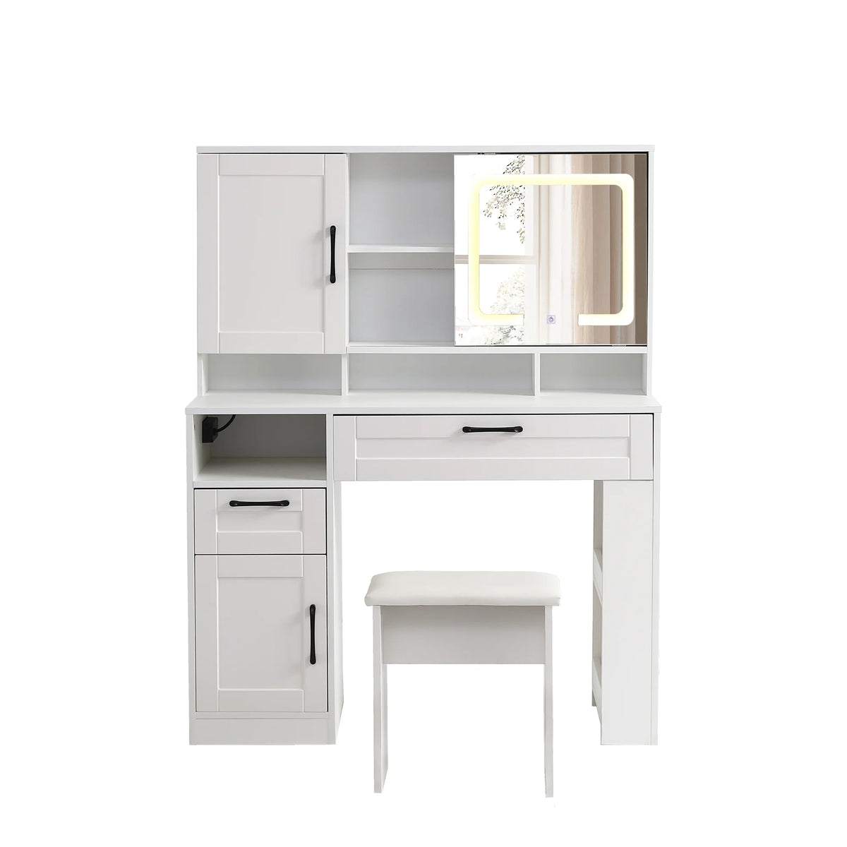 White Vanity Table with Lighted Mirror and Stool Y399362