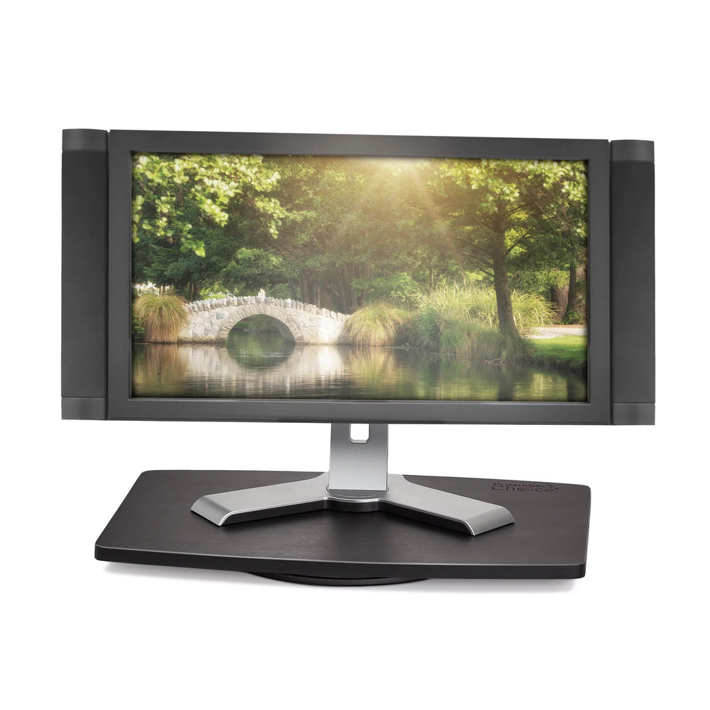 Natural Bamboo TV Swivel Stand, 21-Inch Base, Black 360° Rotation I9319