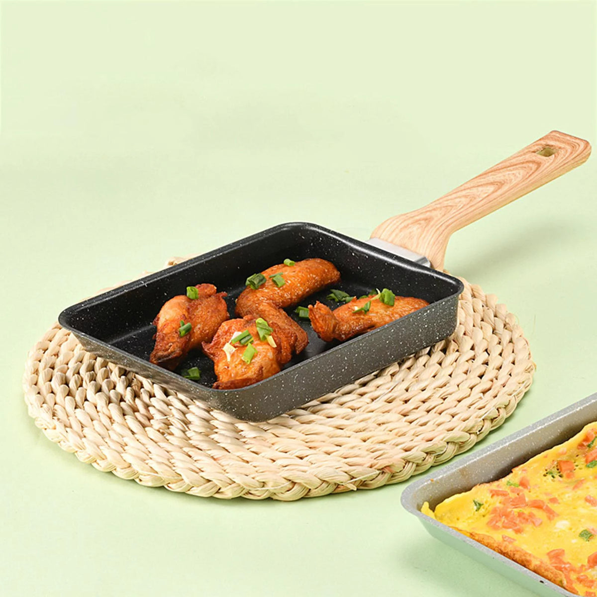 Black Non Stick Rectangle Skillet with Spatula Q80782
