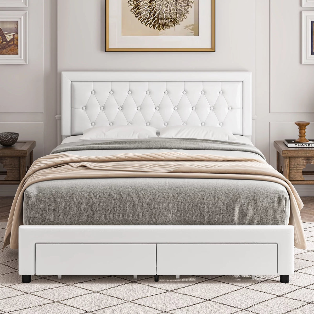 Queen Size Black PU Leather Upholstered Platform Bed Frame F301