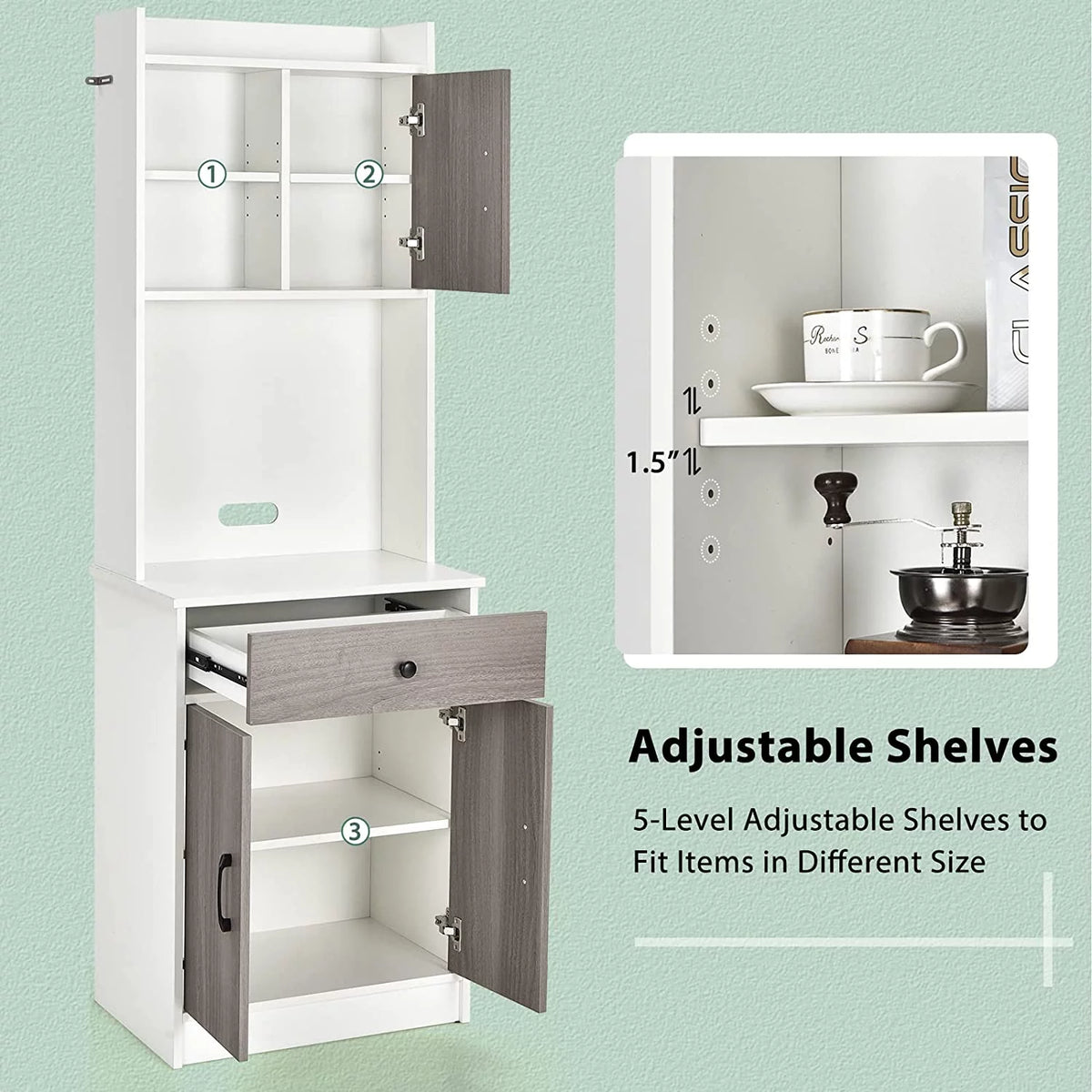 Tall Buffet Hutch Cabinet with Drawer Cabinet Shelf W961
