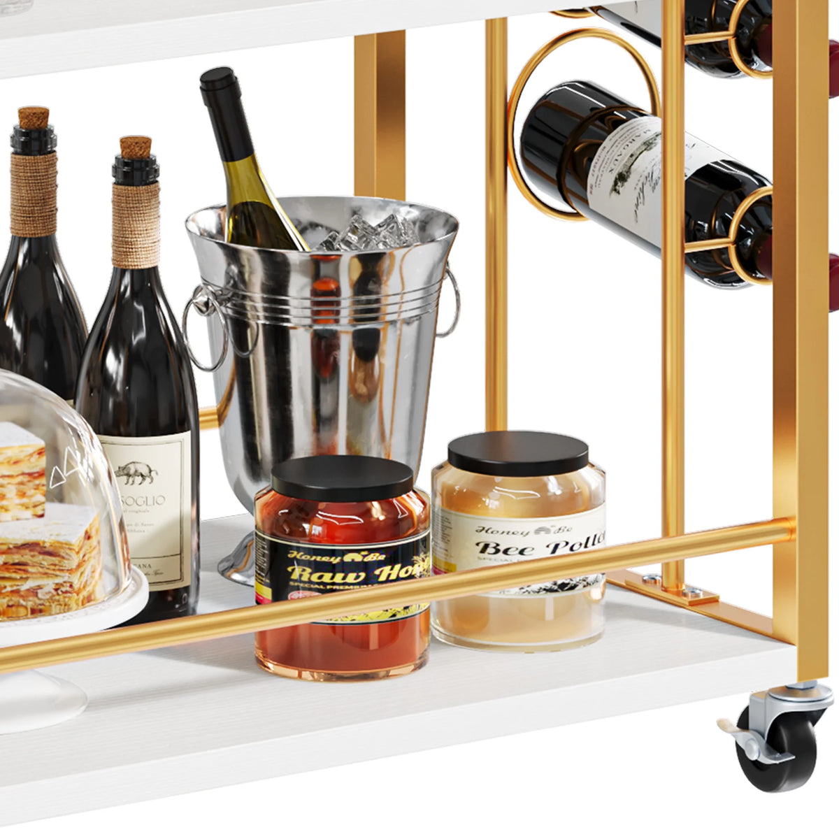 Wine Bar Cart with Wine Rack and Glass Holders B3498