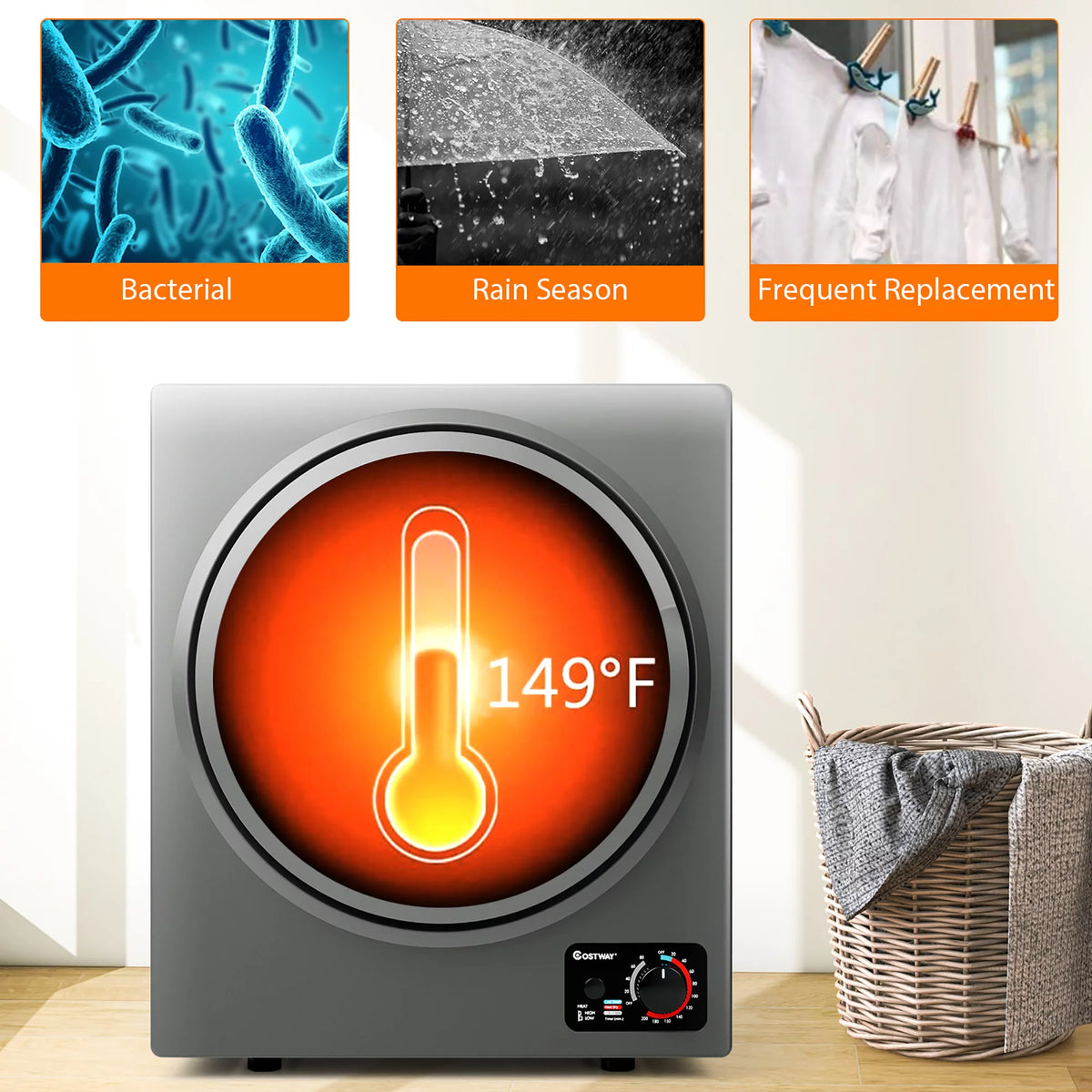 Compact Electric Laundry Dryer Stainless Steel Wall Mounted 1.5 cu.ft. J7405