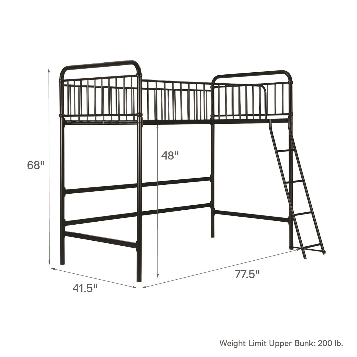 Black Twin Metal Loft Bed S73242