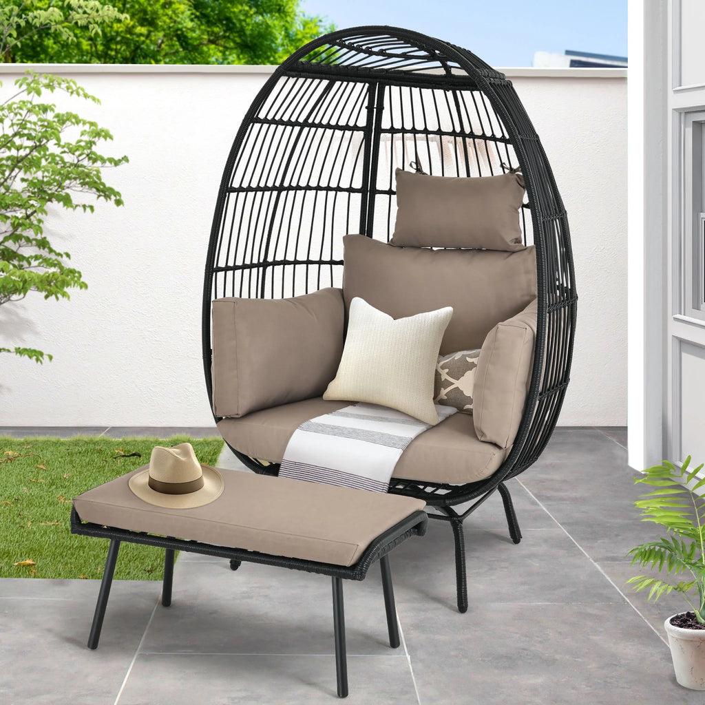Oversized Wicker Egg Chair with Stand and Cushions M696