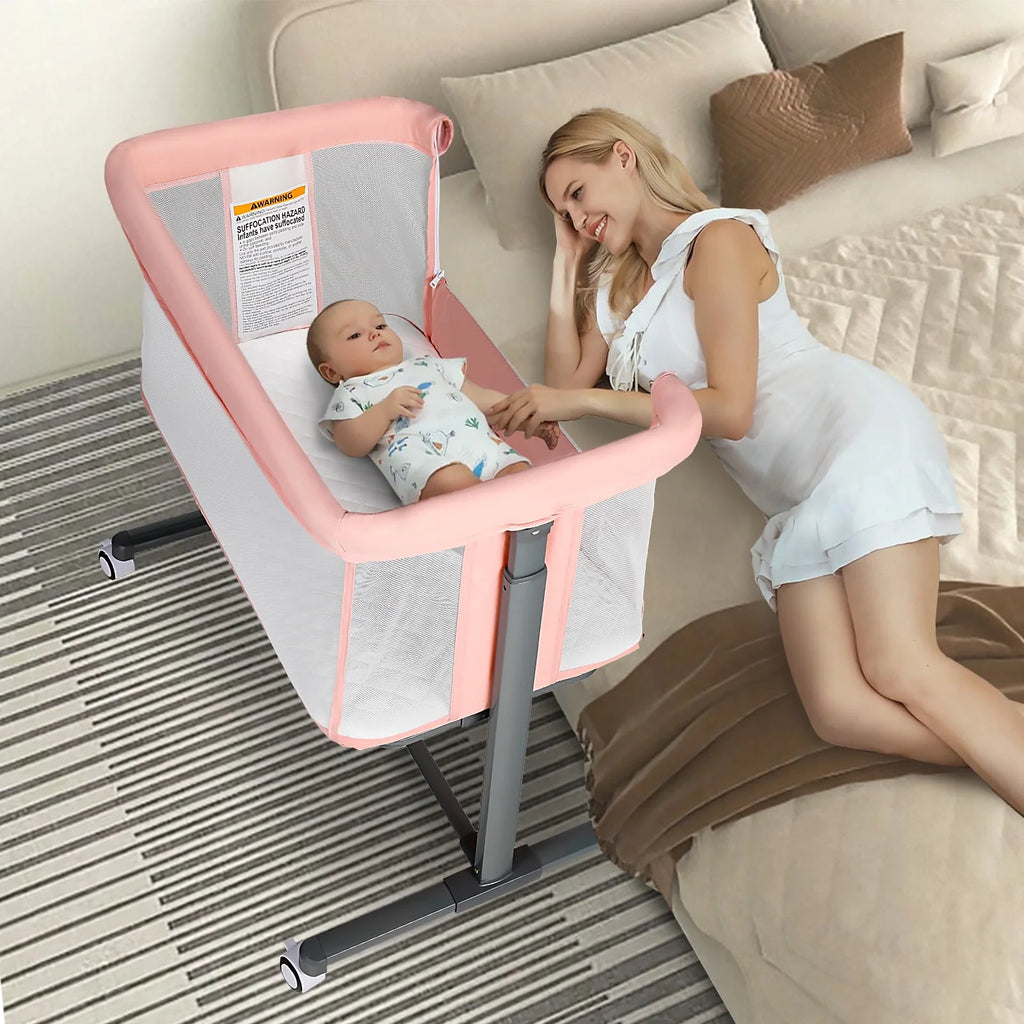 Baby Bassinet with Wheels Adjustable Bedside Sleeper Grey G125