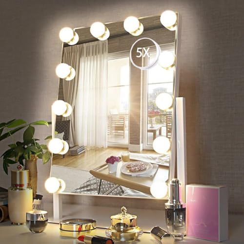 White Hollywood Vanity Mirror with 12 Dimmable Bulbs Z600386
