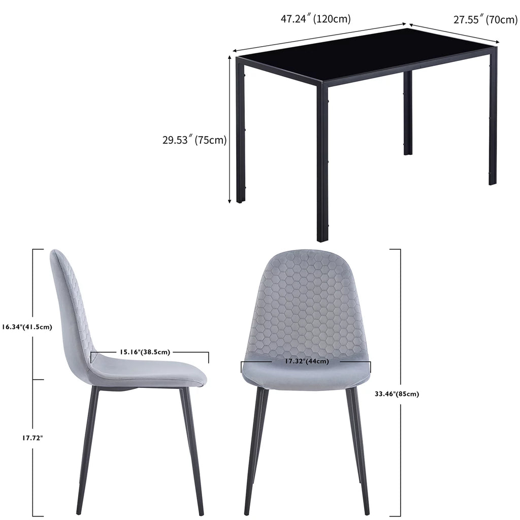 5 Piece Glass Dining Table Set with 4 Velvet Chairs E221470