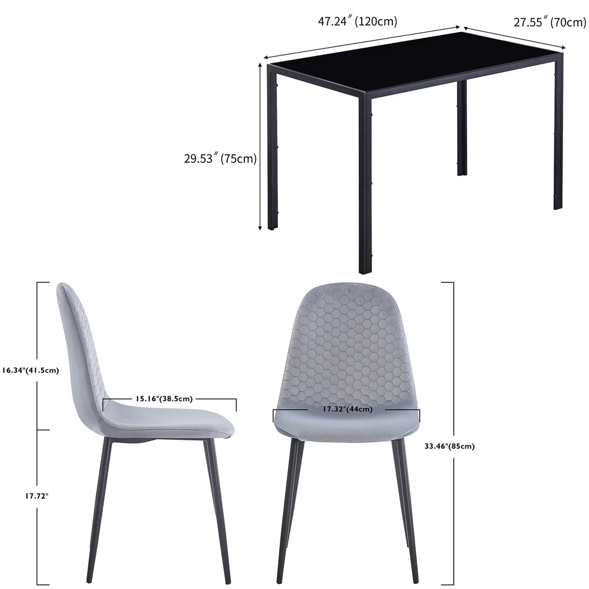 5 Piece Glass Dining Table Set with 4 Velvet Chairs E221470