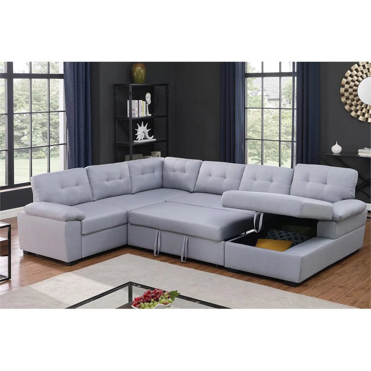 5-Seat Fabric Sleeper Sectional Sofa with Storage Z369