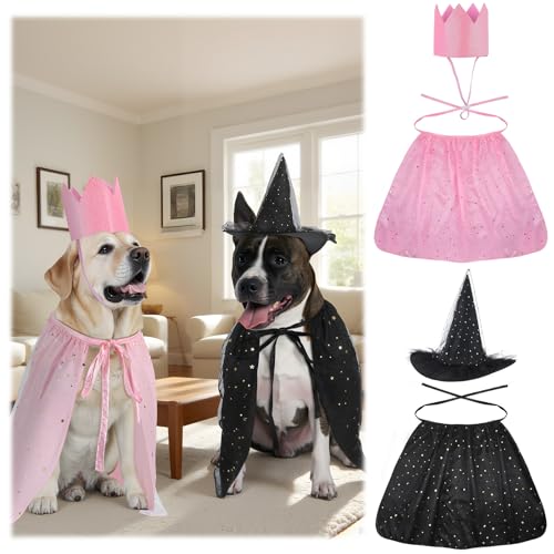 4 Pcs Halloween Pet Costume Witch Cloak Hat and Crown Set M38323
