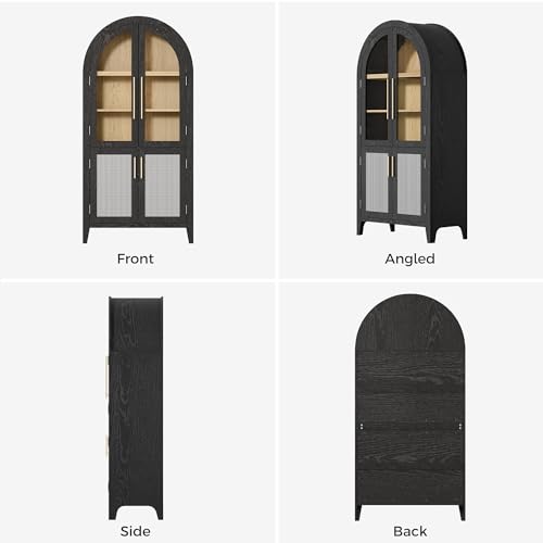 Black 63" Tall Arched Glass Door Storage Cabinet with 2 Rattan Drawers X143461