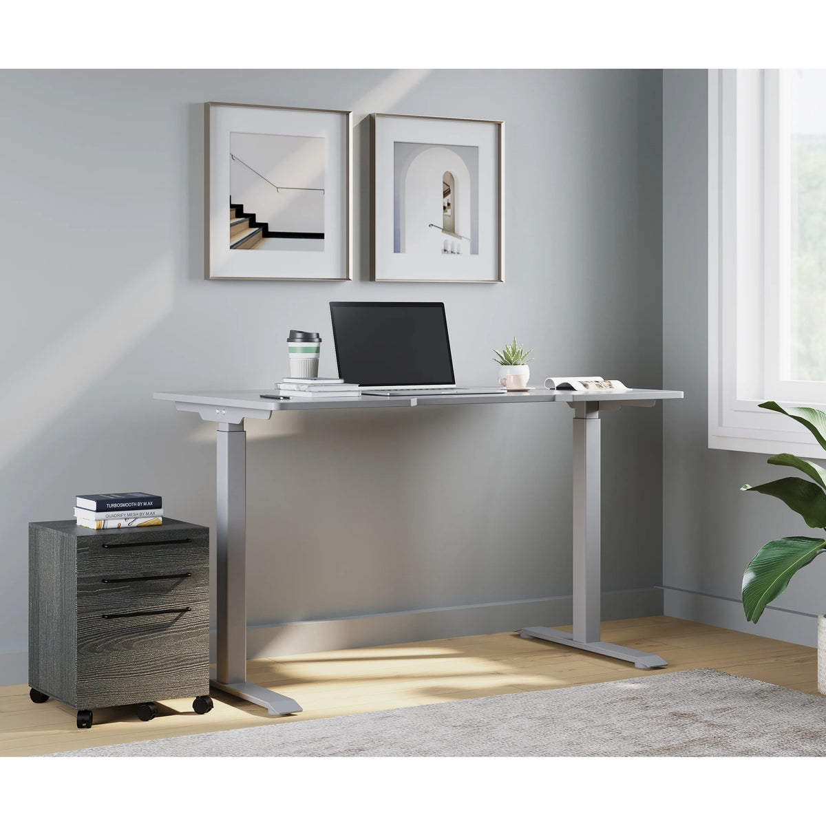 Electric Height Adjustable Standing Desk in White H3554