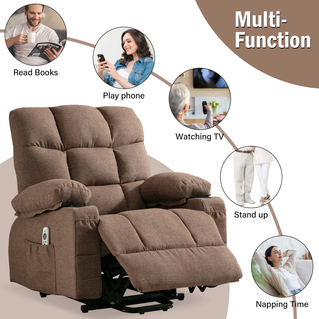 Brown Power Lift Recliner Chair with Massage and Heating O253608
