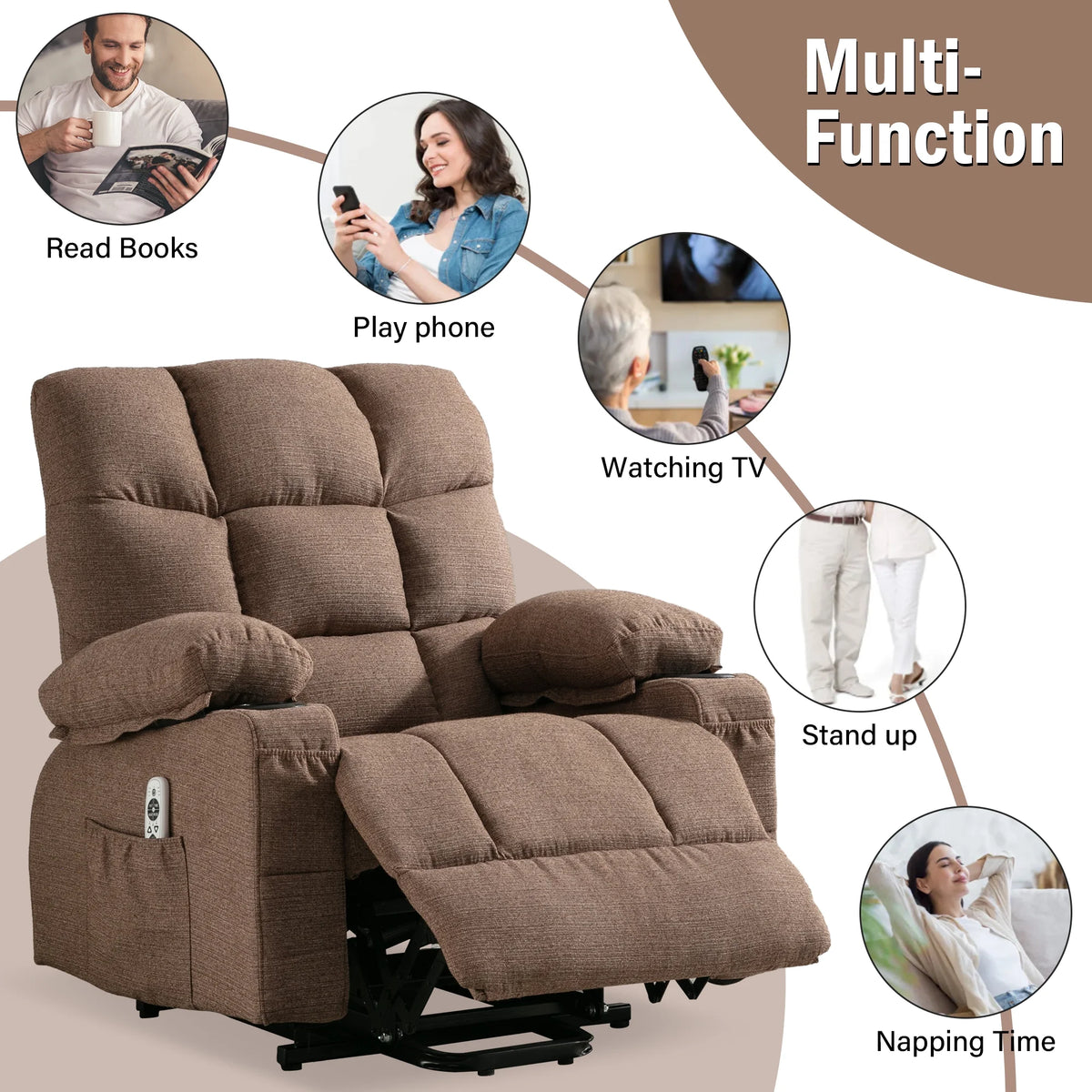 Brown Power Lift Recliner Chair with Massage and Heating O253608