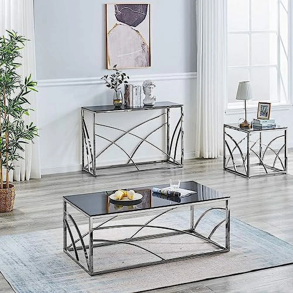 Square Glass End Table Stainless Steel Frame X344973
