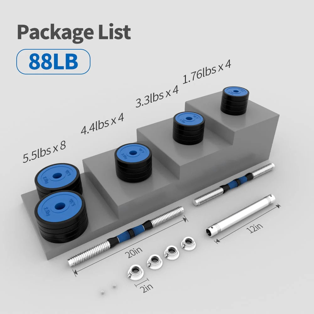 88 Lbs Adjustable Dumbbell Set with Connecting Rod S724936