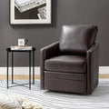 Brown Faux Leather Swivel Barrel Accent Chair with Metal Base R78135