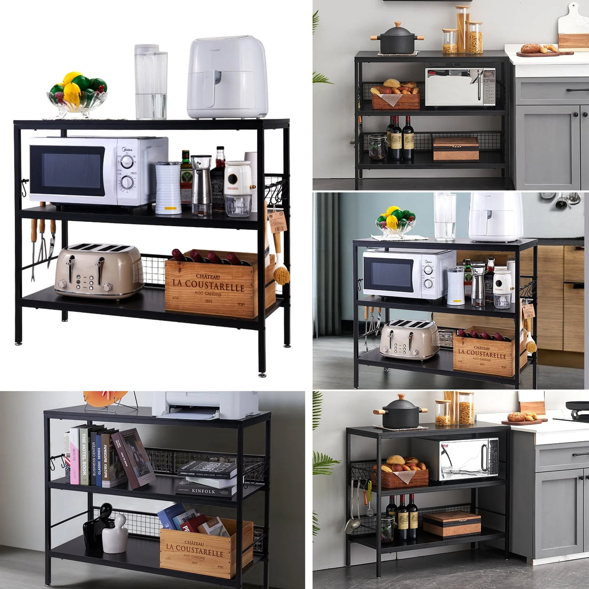 Rolling Kitchen Storage Cart with 3-Tier Shelves and 10 Hooks M379467