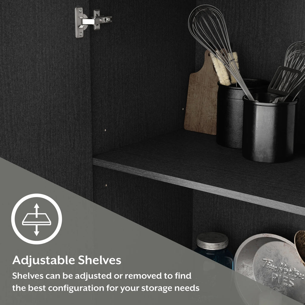 Black Oak Wood Kitchen Pantry with 2 Doors and 4 Shelves O12080