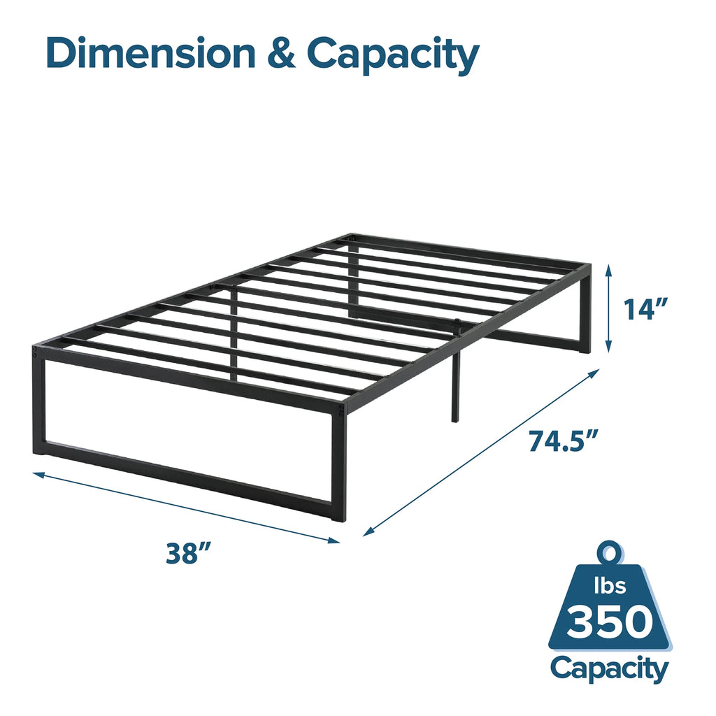 14" Metal Platform Bed Frame with Steel Slat Support, Twin Q78836