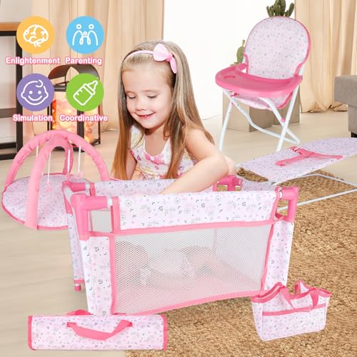 Pink 6 in 1 Baby Doll Playset with Furniture E68378