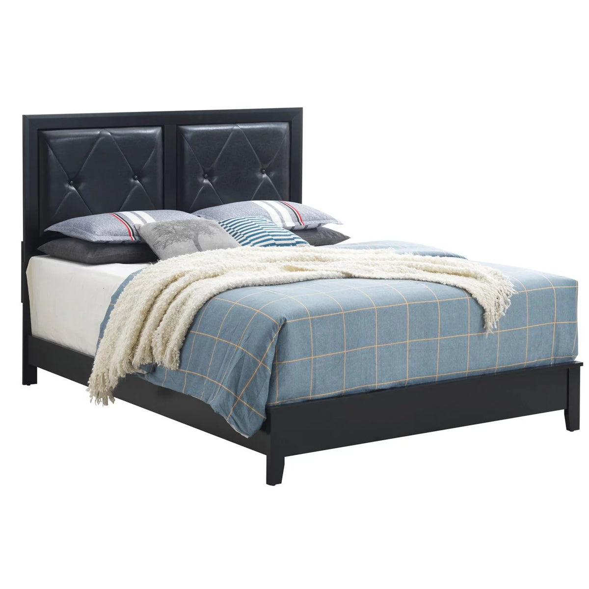 Black Tufted Faux Leather Upholstered Full Panel Bed F5112