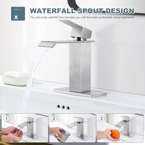 Brushed Nickel Single Handle Waterfall Bathroom Sink Faucet with Pop-up Drain K8869