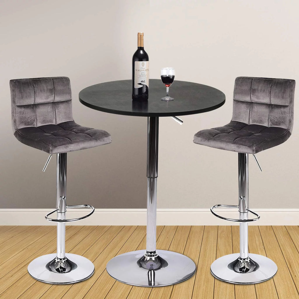 Set of 2 Gray Velvet Adjustable Swivel Bar Stool S94593