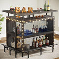 L-Shaped Liquor Table with Stemware Racks and 2-Tier Shelves Black H867118