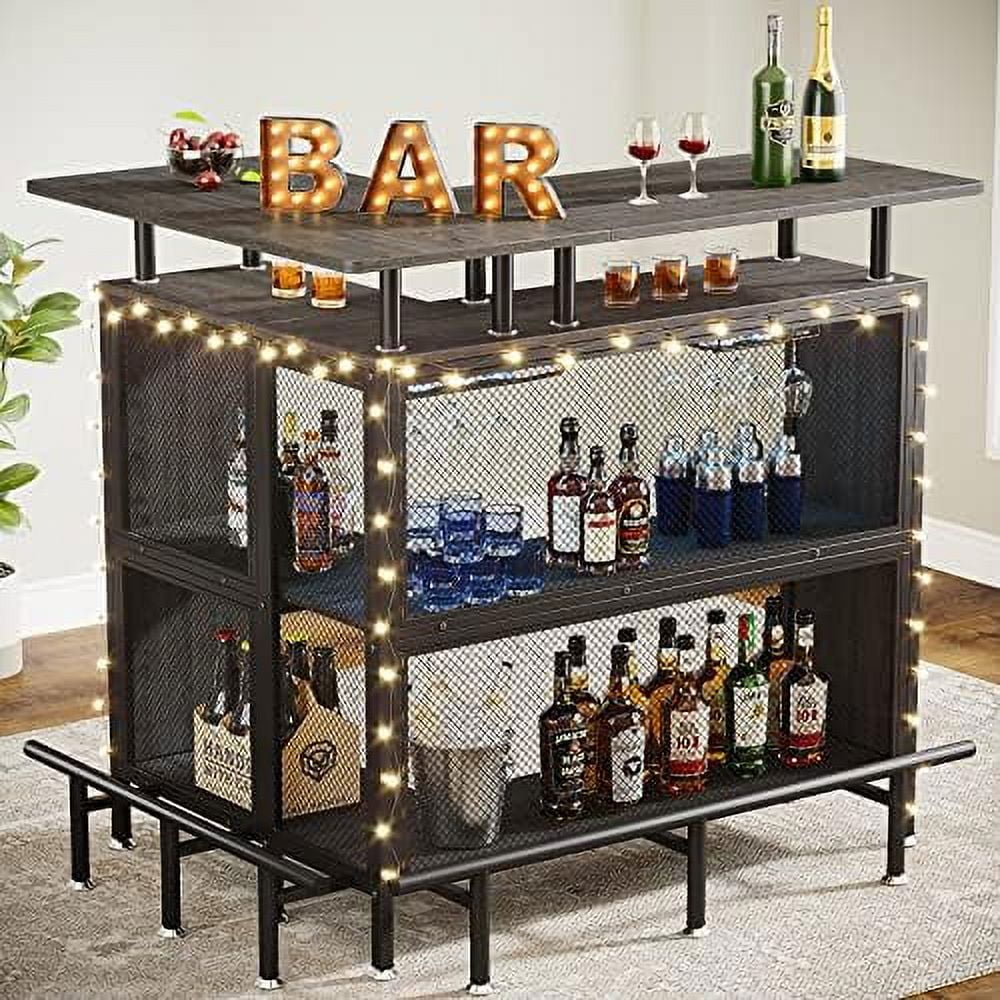 L-Shaped Liquor Table with Stemware Racks and 2-Tier Shelves Black H867118