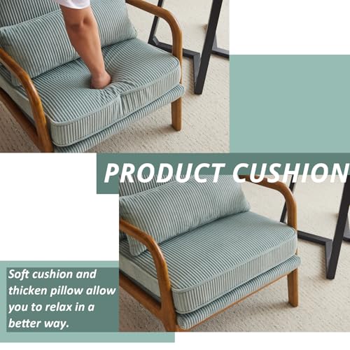 Teal Corduroy Upholstered Accent Chair with Pillow K7197