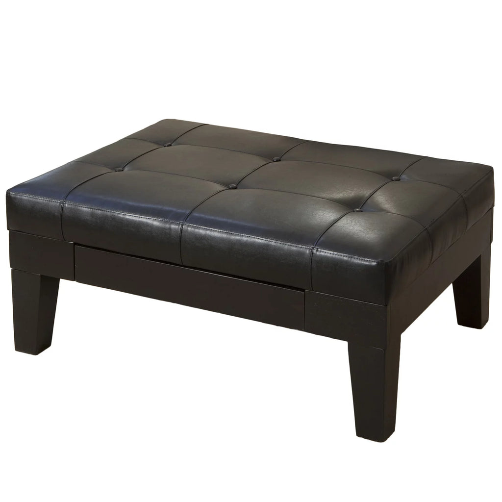 Black and Dark Brown Bonded Leather Tufted Ottoman T128748