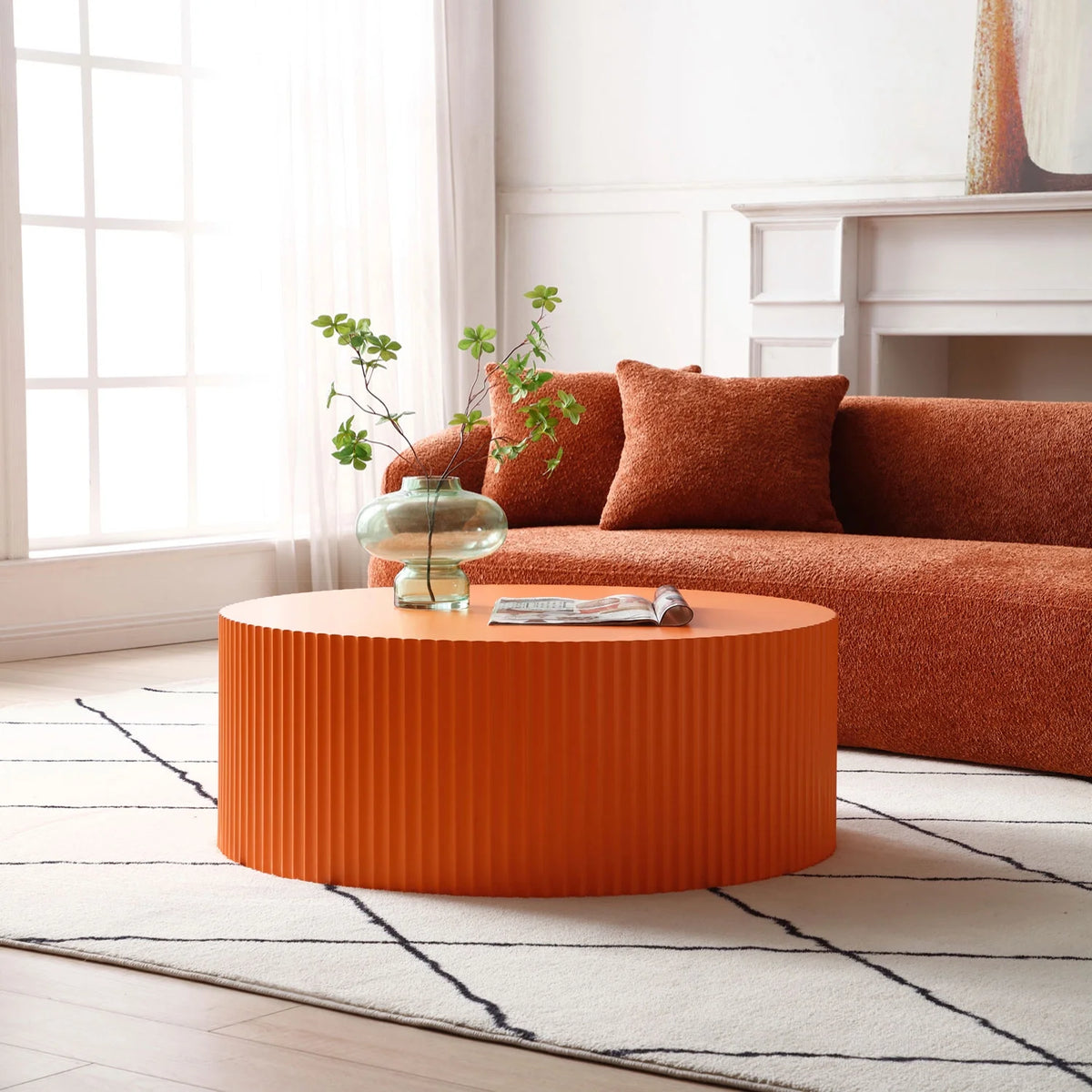 Round Coffee Table, Matte Black Wooden End Table M405