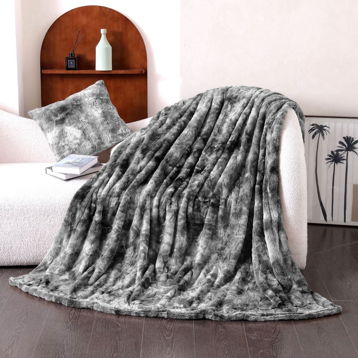 Oversized Soft Fuzzy Faux Fur Sherpa Throw Blanket 60''x80'' Gray O515821