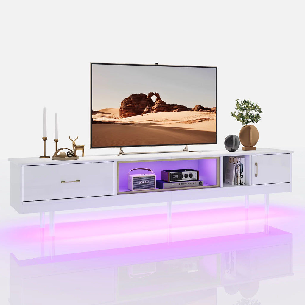 Black TV Stand with LED Lights and Drawer Y410589