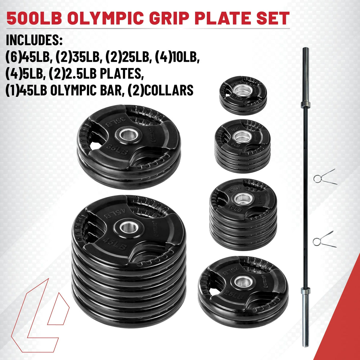 400 LB Olympic Weight Set with Barbell and Clips F90283