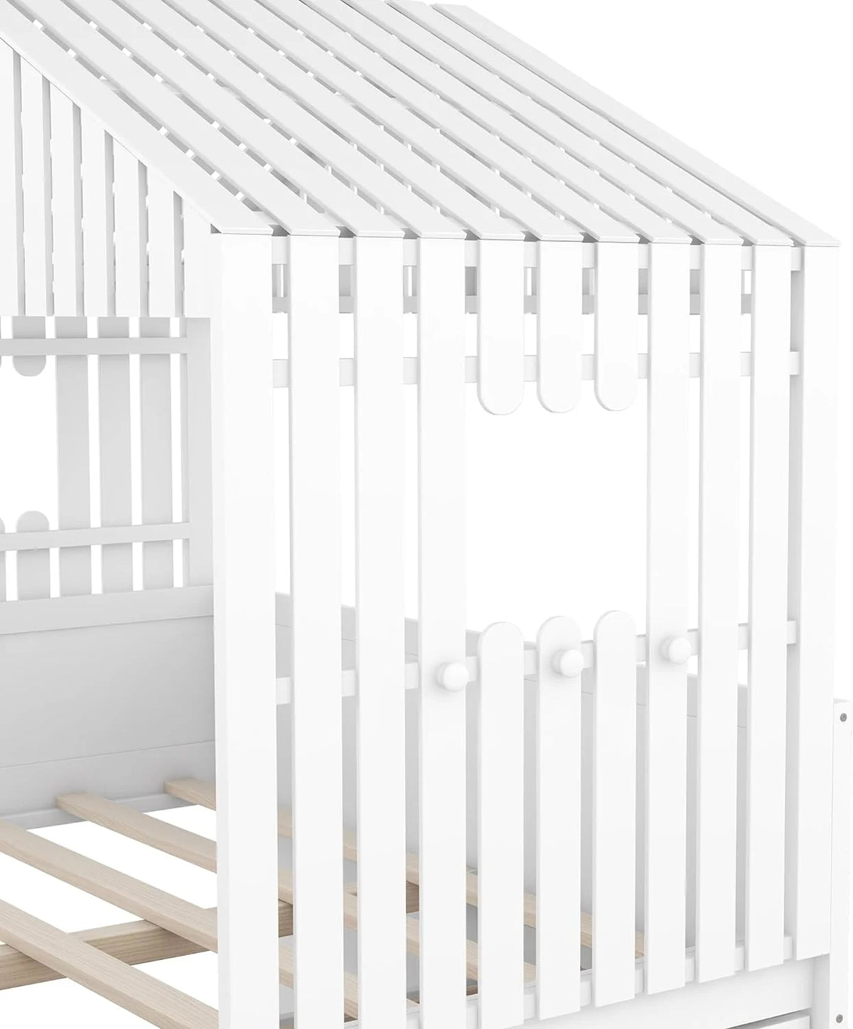 White Full Size Wood House Bed with 4 Drawers X615