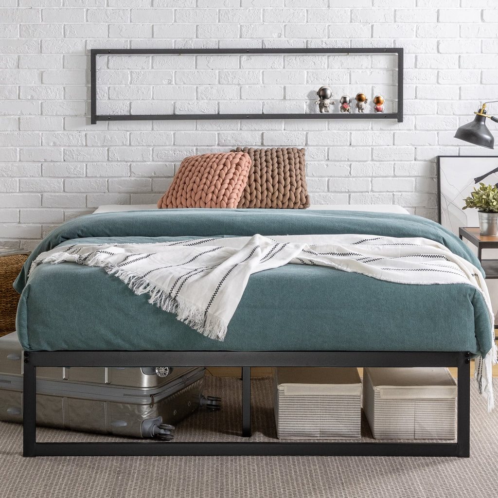 14" Metal Platform Bed Frame with Steel Slat Support, Twin Q78836