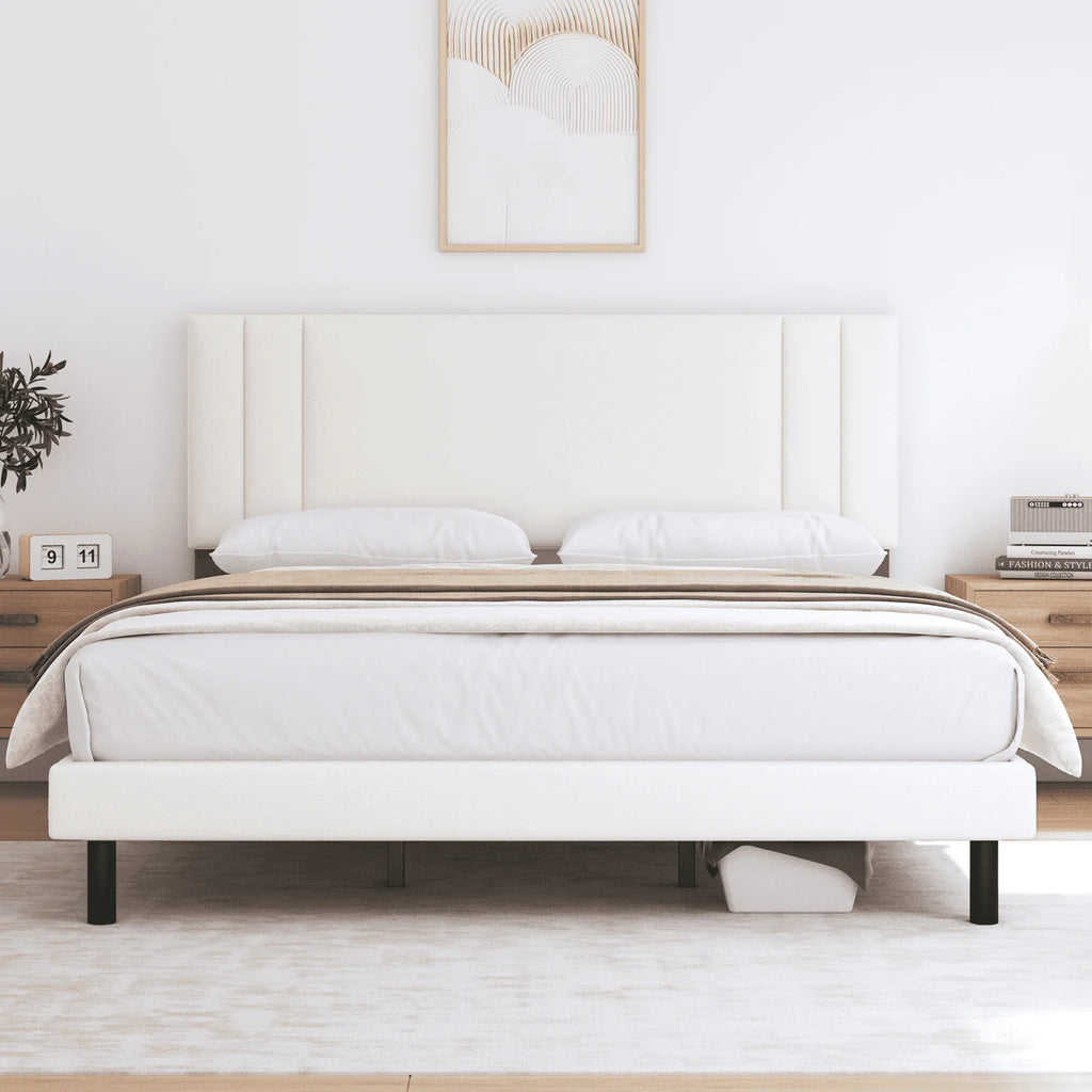 Full Size Platform Bed Frame with Fabric Upholstered Headboard R930