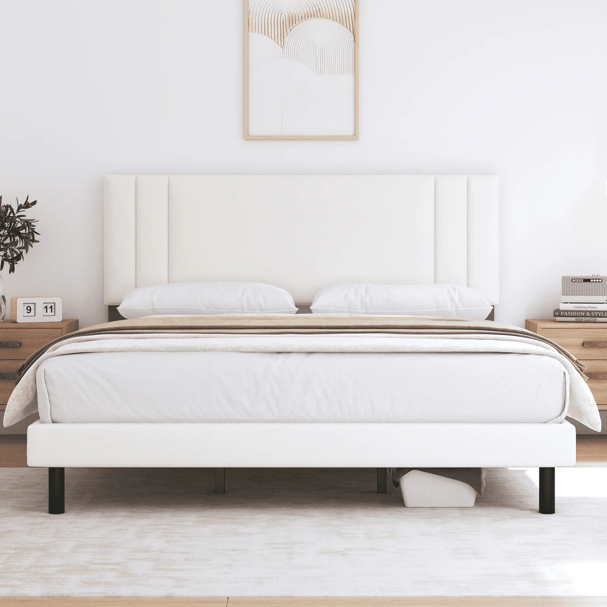 Full Size Platform Bed Frame with Fabric Upholstered Headboard R930