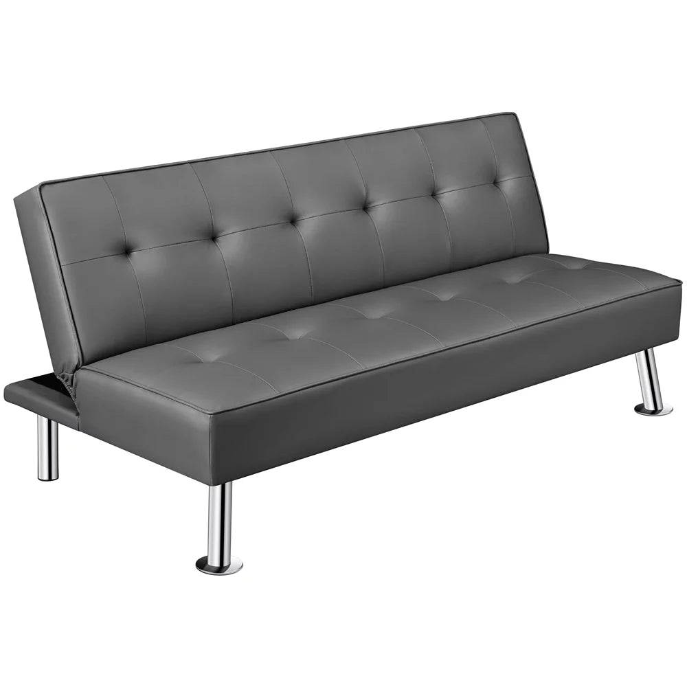 Gray Faux Leather Convertible Futon Sofa Bed K808758