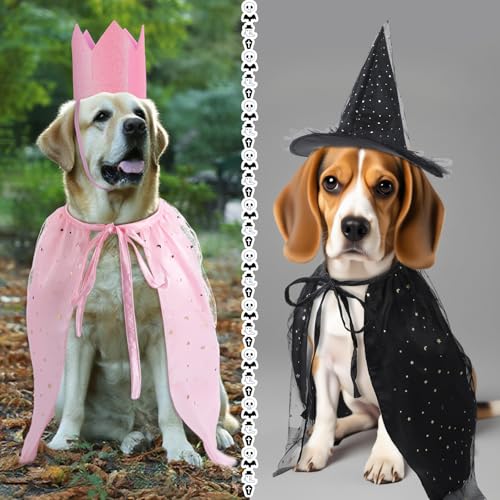 4 Pcs Halloween Pet Costume Witch Cloak Hat and Crown Set M38323