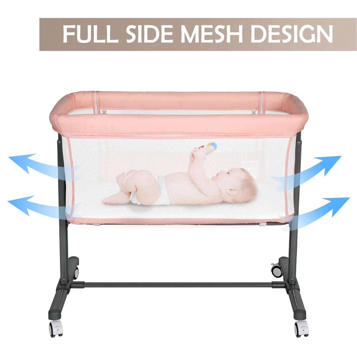 Baby Bassinet with Wheels Adjustable Bedside Sleeper Grey G125