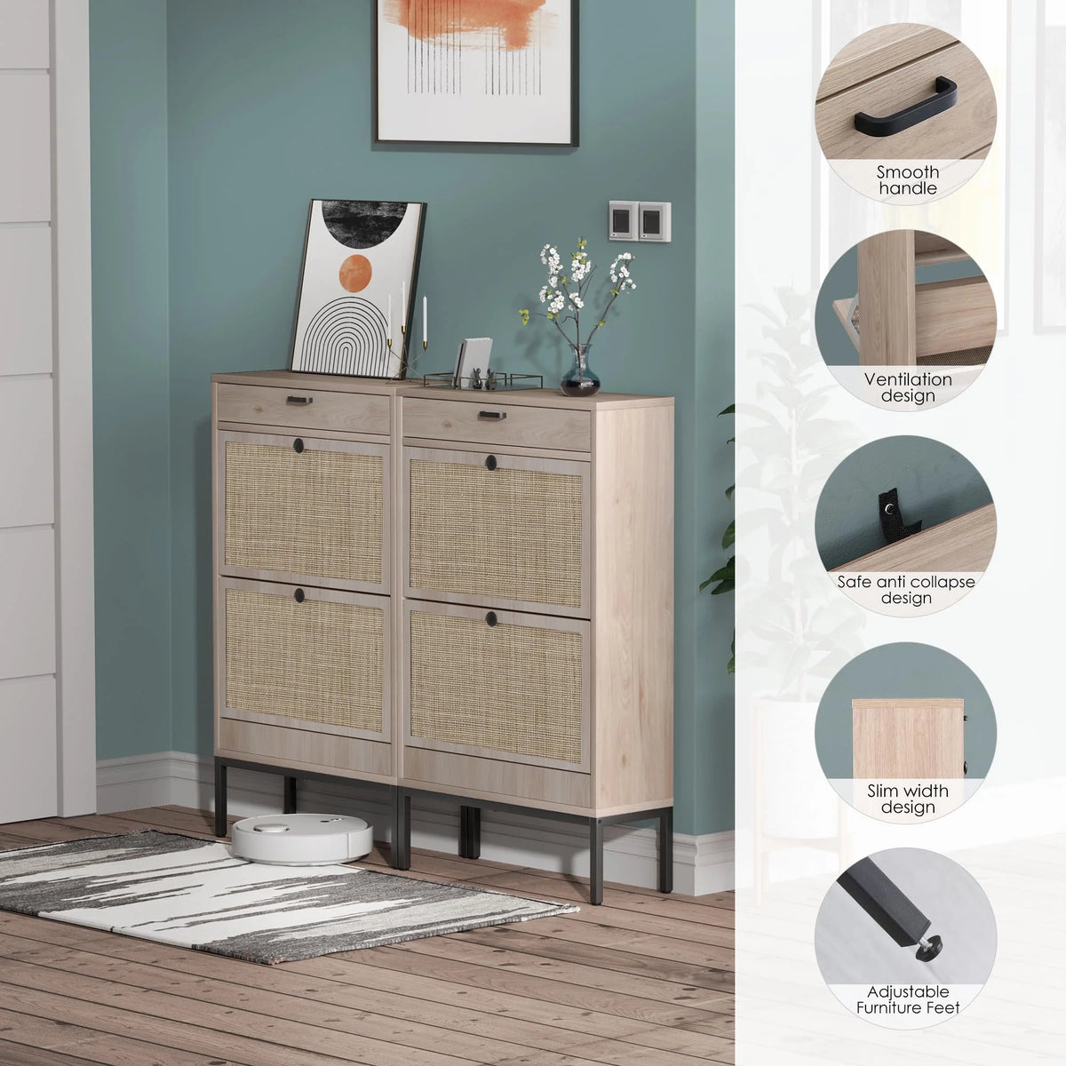 Shoe Storage Cabinet with Flip Drawers J107886
