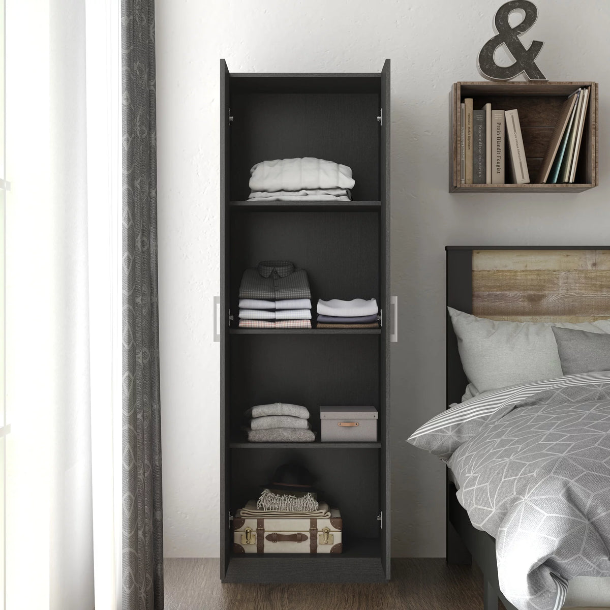 Black Oak Wood Kitchen Pantry with 2 Doors and 4 Shelves O12080