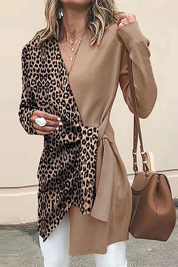 Leopard Patchwork V Neck Outerwear N714