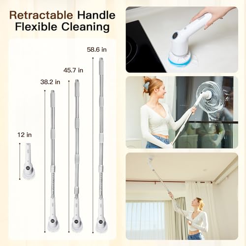 Cordless Electric Spin Scrubber with 8 Replaceable Brush Heads Y61238