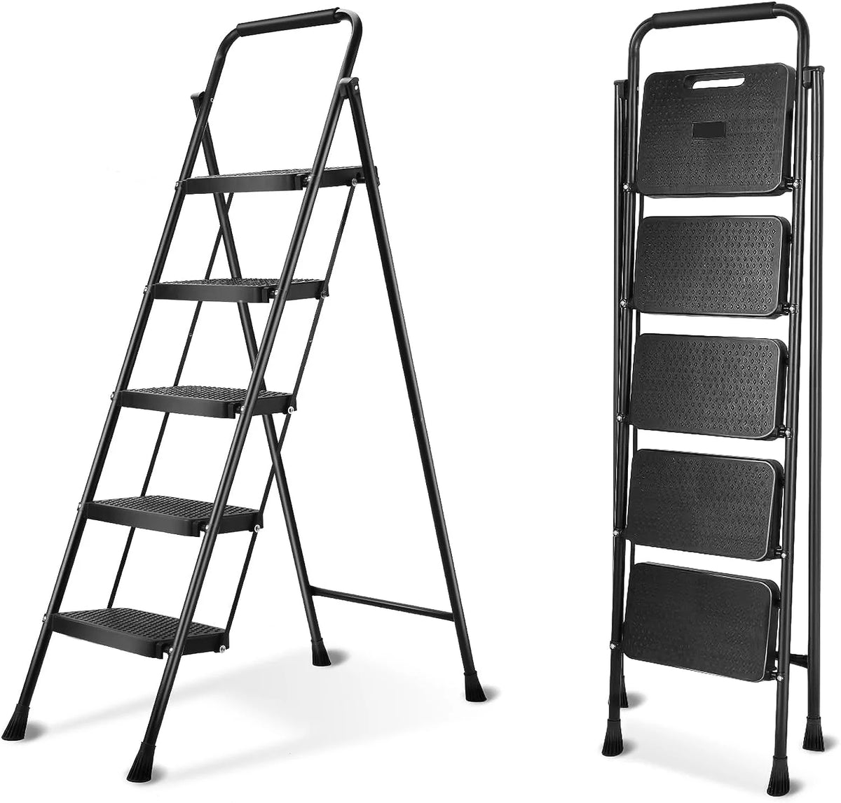 5 Step Lightweight Folding Steel Ladder 330lb Capacity Y50314